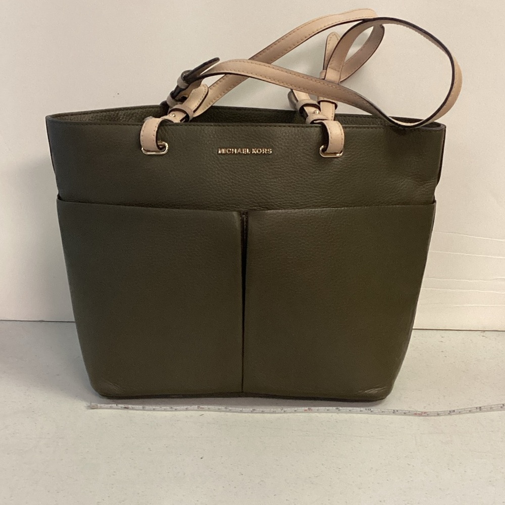 Michael Kors Dark Green Tote with Beige Straps